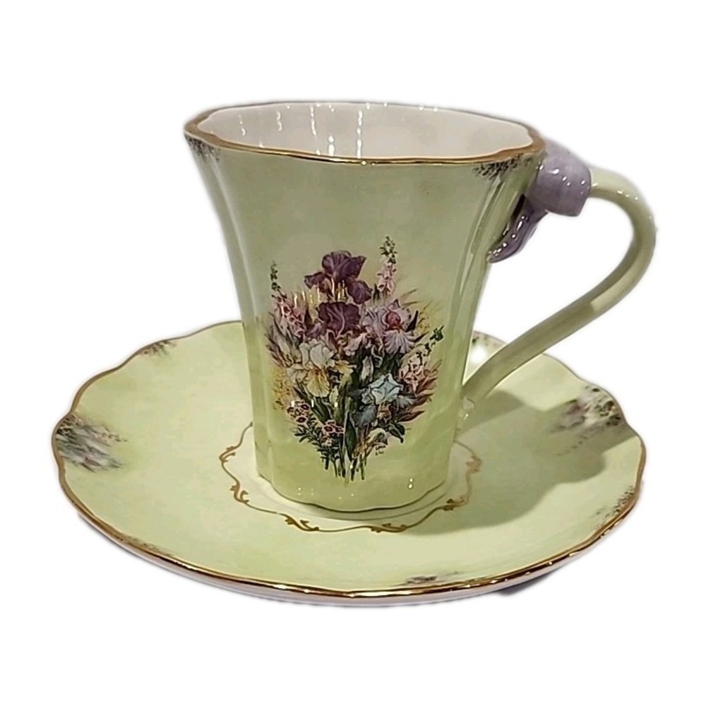 Bradford Editions Lena Liu Iris Medley Tea Cup Saucer Set Garden Treasures 89195